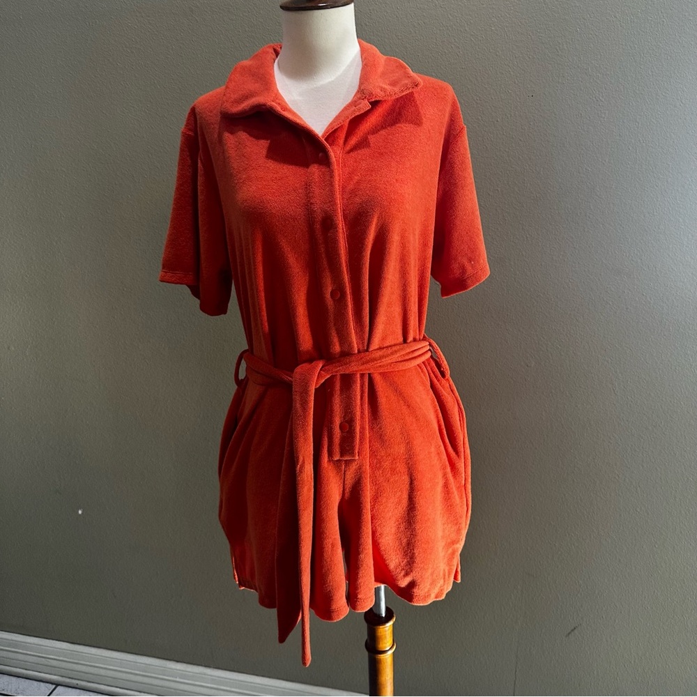 Beach Riot Orange Button-Up Romper - Picture 4 of 12